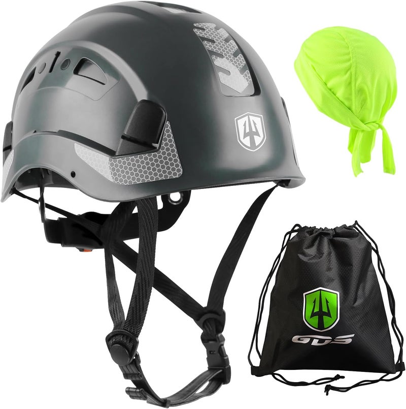 GREEN DEVIL Safety Helmet Hard Hat with Chin Strap Vented Lightweight Adjustable Hardhat for Men Women with Hi-Viz Design Ideal for Tree Climbing Work at Height - Image 1